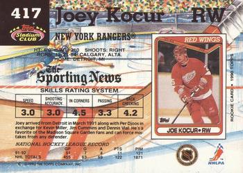 1992-93 Stadium Club #417 Joey Kocur Back