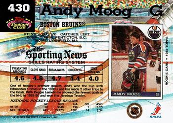1992-93 Stadium Club #430 Andy Moog Back
