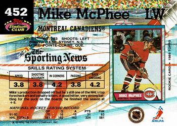1992-93 Stadium Club #452 Mike McPhee Back