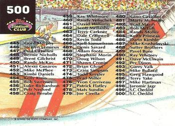 1992-93 Stadium Club #500 Checklist: 385-500 Back