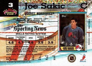 1992-93 Stadium Club #3 Joe Sakic Back