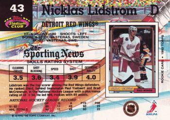 1992-93 Stadium Club #43 Nicklas Lidstrom Back