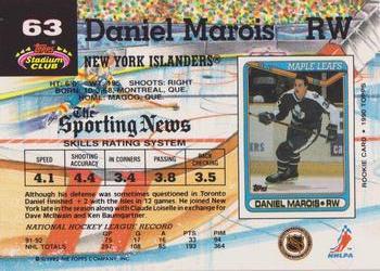1992-93 Stadium Club #63 Daniel Marois Back