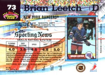 1992-93 Stadium Club #73 Brian Leetch Back