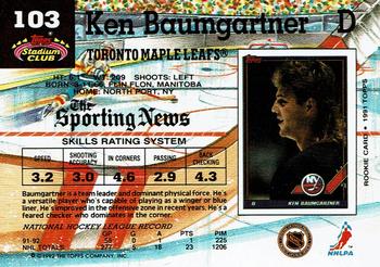1992-93 Stadium Club #103 Ken Baumgartner Back