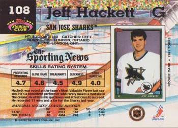 1992-93 Stadium Club #108 Jeff Hackett Back
