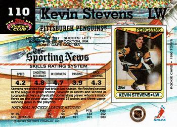 1992-93 Stadium Club #110 Kevin Stevens Back