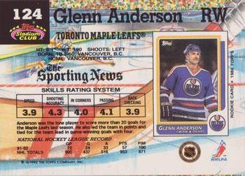 1992-93 Stadium Club #124 Glenn Anderson Back