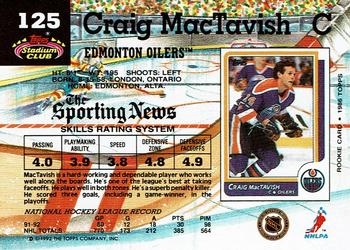 1992-93 Stadium Club #125 Craig MacTavish Back