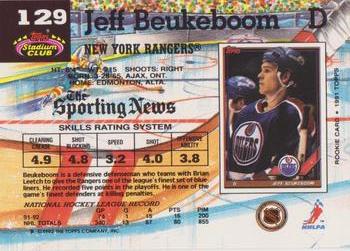 1992-93 Stadium Club #129 Jeff Beukeboom Back