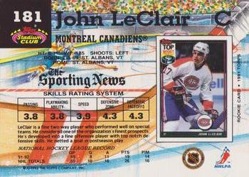 1992-93 Stadium Club #181 John LeClair Back