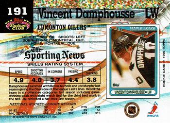 1992-93 Stadium Club #191 Vincent Damphousse Back