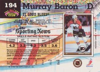 1992-93 Stadium Club #194 Murray Baron Back