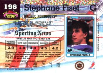 1992-93 Stadium Club #196 Stephane Fiset Back