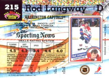 1992-93 Stadium Club #215 Rod Langway Back