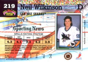 1992-93 Stadium Club #219 Neil Wilkinson Back