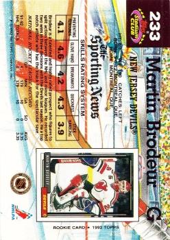 1992-93 Stadium Club #233 Martin Brodeur Back