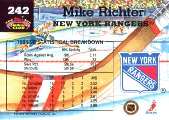 1992-93 Stadium Club #242 Mike Richter Back