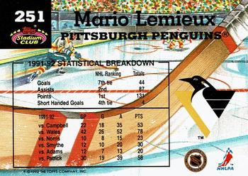 1992-93 Stadium Club #251 Mario Lemieux Back