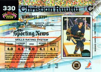 1992-93 Stadium Club #330 Christian Ruuttu Back