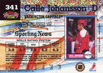 1992-93 Stadium Club #341 Calle Johansson Back
