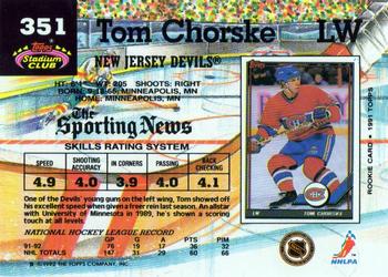 1992-93 Stadium Club #351 Tom Chorske Back