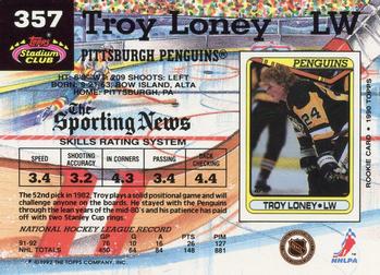 1992-93 Stadium Club #357 Troy Loney Back