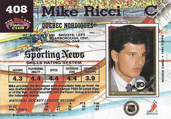 1992-93 Stadium Club #408 Mike Ricci Back
