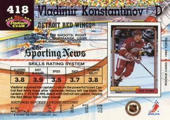 1992-93 Stadium Club #418 Vladimir Konstantinov Back