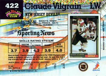 1992-93 Stadium Club #422 Claude Vilgrain Back