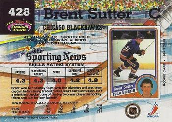 1992-93 Stadium Club #428 Brent Sutter Back