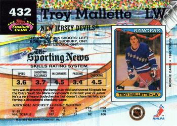 1992-93 Stadium Club #432 Troy Mallette Back