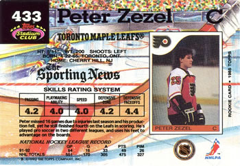 1992-93 Stadium Club #433 Peter Zezel Back