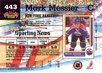 1992-93 Stadium Club #443 Mark Messier Back