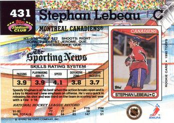 1992-93 Stadium Club #431 Stephan Lebeau Back