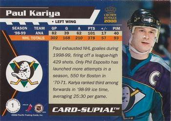 1999-00 Pacific Crown Royale - Card-Supials #1 Paul Kariya Back