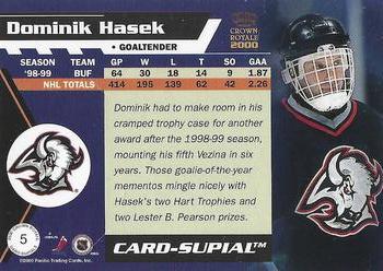 1999-00 Pacific Crown Royale - Card-Supials #5 Dominik Hasek Back