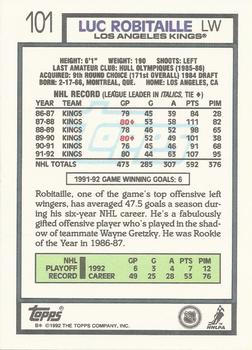 1992-93 Topps #101 Luc Robitaille Back