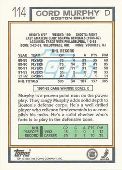 1992-93 Topps #114 Gord Murphy Back