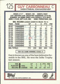 1992-93 Topps #125 Guy Carbonneau Back