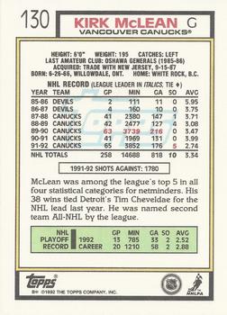 1992-93 Topps #130 Kirk McLean Back