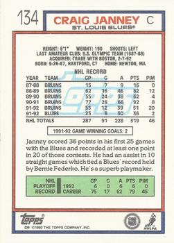 1992-93 Topps #134 Craig Janney Back