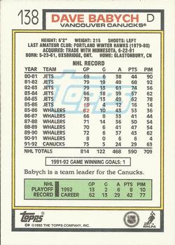 1992-93 Topps #138 Dave Babych Back