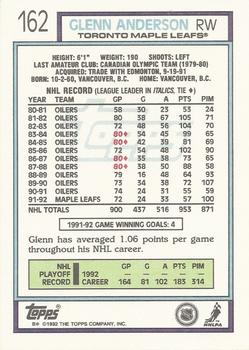 1992-93 Topps #162 Glenn Anderson Back
