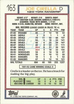 1992-93 Topps #163 Joe Cirella Back