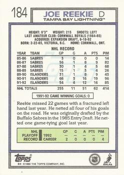 1992-93 Topps #184 Joe Reekie Back