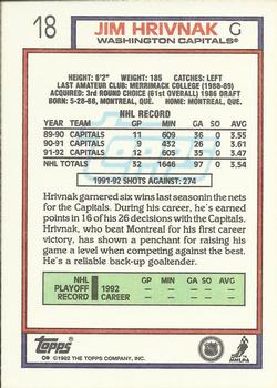 1992-93 Topps #18 Jim Hrivnak Back