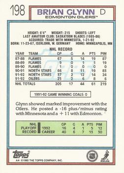 1992-93 Topps #198 Brian Glynn Back
