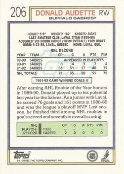 1992-93 Topps #206 Donald Audette Back