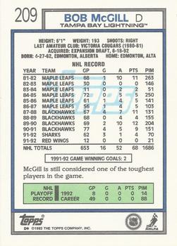 1992-93 Topps #209 Bob McGill Back